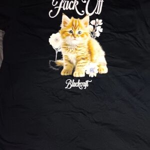 Black Graphic Tee with Kitten Design